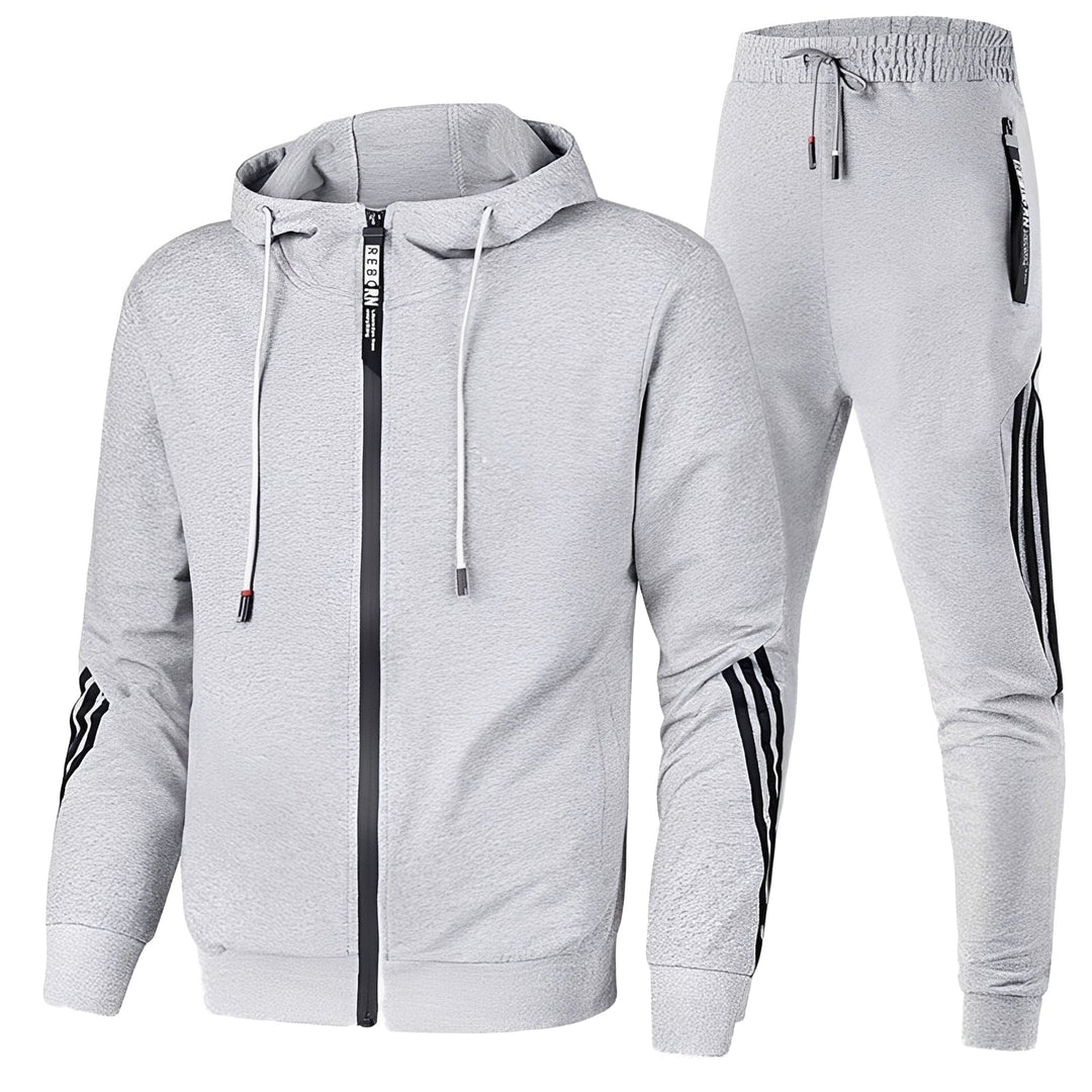 Fato de treino masculino elegante, conjunto versátil para moda casual e viagem.