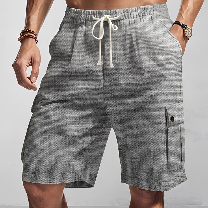 Calções cargo masculinos de verão com design moderno. Roupa confortável para a moda casual e passeios.