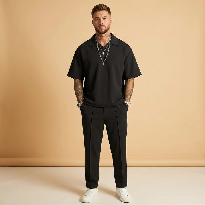 Roupa de lazer masculina: conjunto casual oversized de duas peças. Ideal para o verão, oferecendo estilo e conforto.