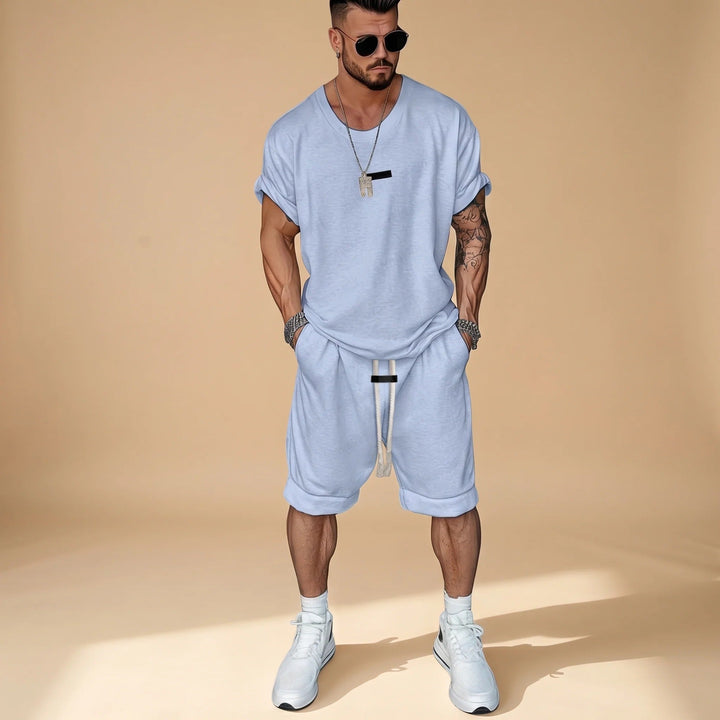 Camisa e shorts masculinos de verão, conjunto perfeito para moda casual e roupa de verão confortável.