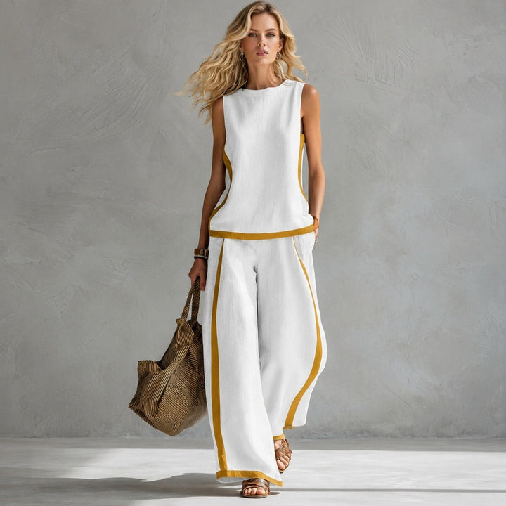 Conjunto feminino casual solto sem mangas, perfeito para o verão e conforto diário.