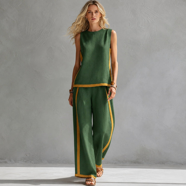 Moda feminina: conjunto solto sem mangas, confortável e fresco, perfeito para dias quentes de verão.