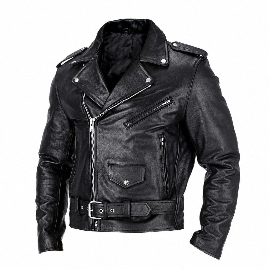 Jaqueta biker masculina Henrik preta, elegante para outono/inverno. Estilo casual chic para o dia a dia.
