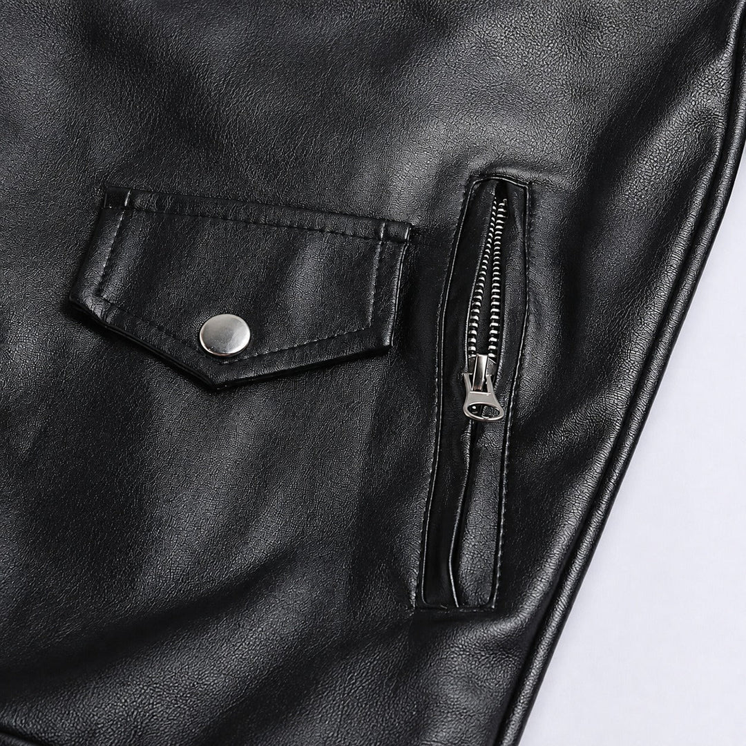 Jaqueta masculina Henrik preta, design biker elegante. Um sobretudo versátil para looks casuais de outono/inverno.