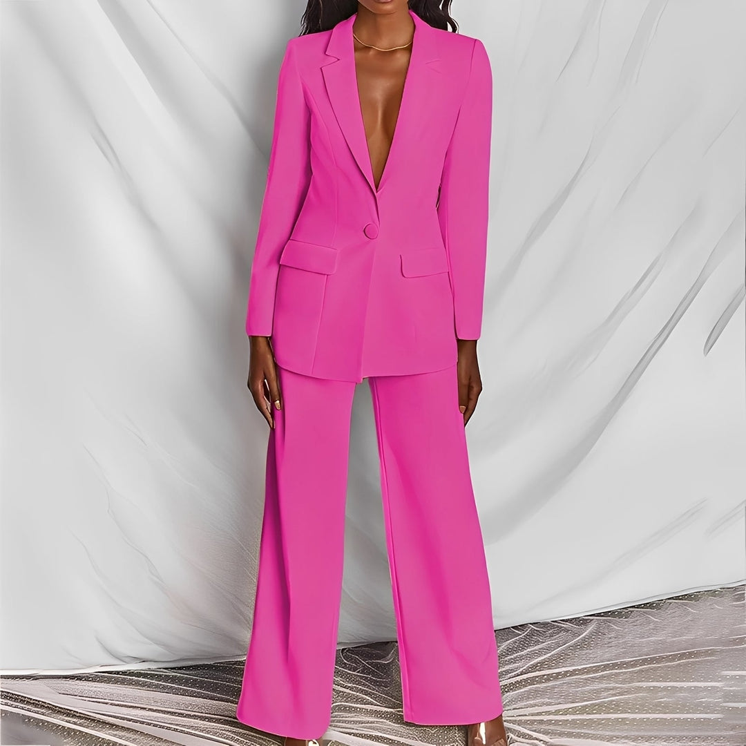 Look social sofisticado com conjunto de blazer e calça feminina. Vestuário formal e elegante para mulher.