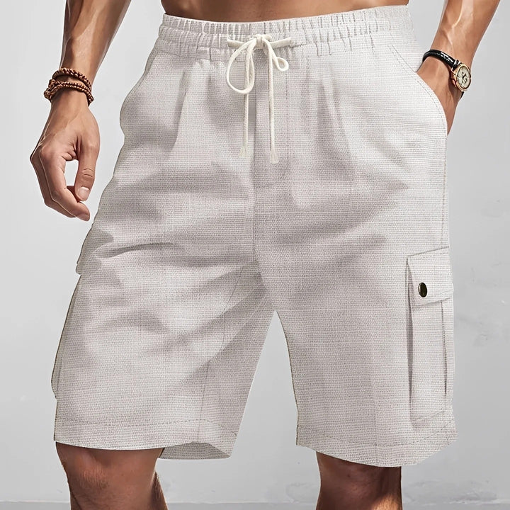Calções cargo masculinos casuais, ideais para o verão. Conforto e estilo prático para o dia a dia.