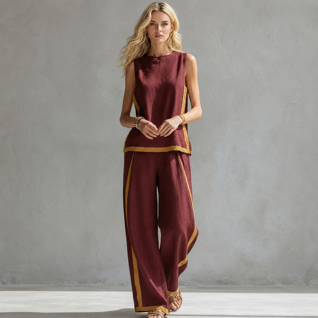 Conjunto feminino de verão, com corte solto e sem mangas, proporcionando máximo conforto e estilo casual.