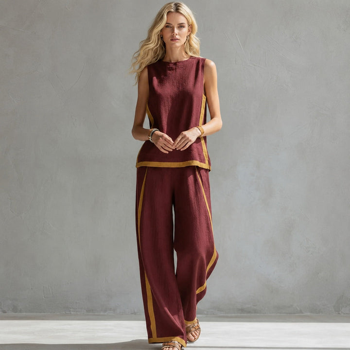 Conjunto feminino de verão, com corte solto e sem mangas, proporcionando máximo conforto e estilo casual.