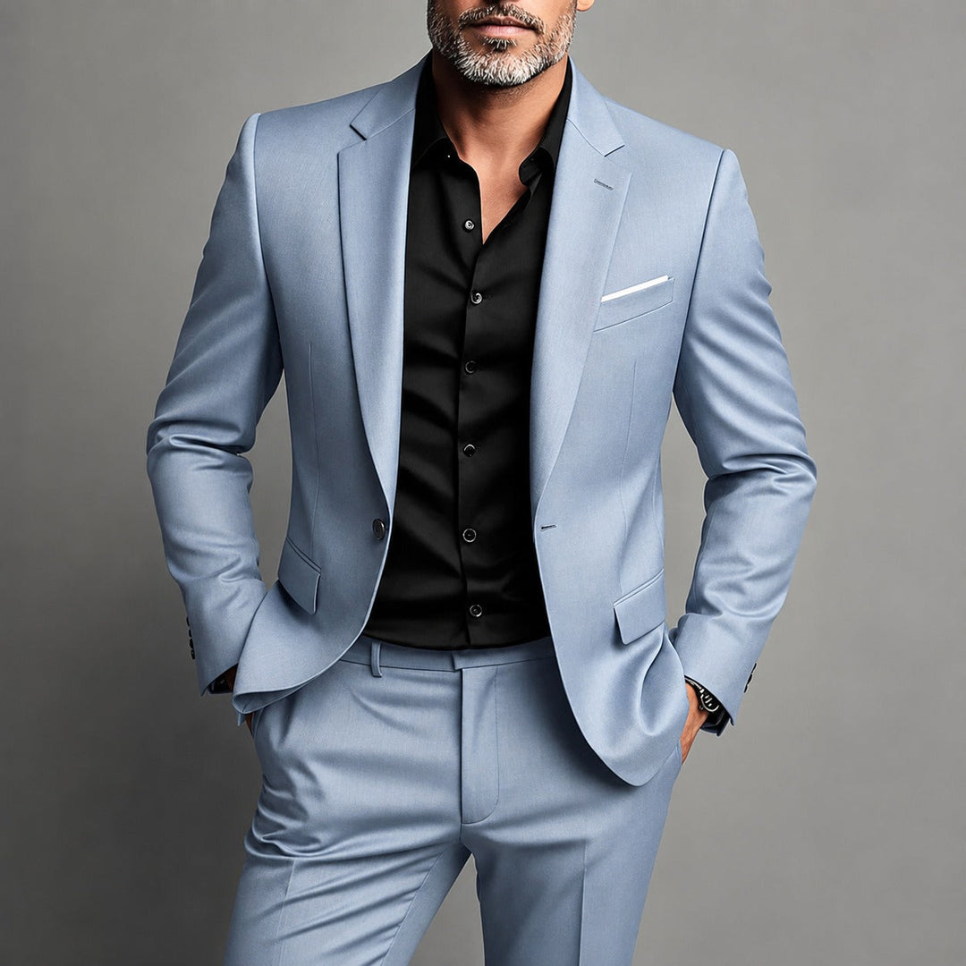 Terno masculino slim fit elegante para eventos formais. Conjunto moderno ideal para casamento ou negócios, realçando a moda masculina.