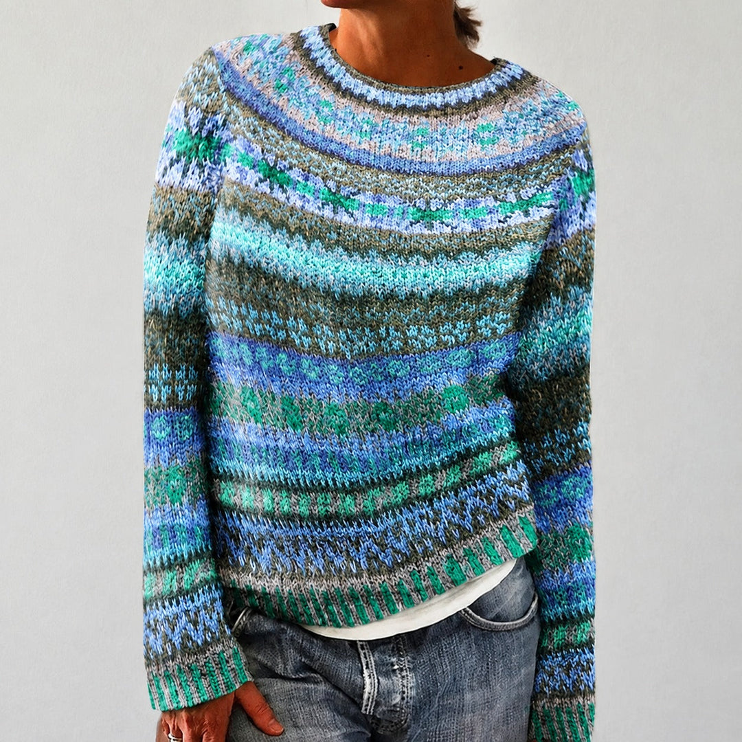 Suéter feminino estiloso com padrão único, ideal para moda inverno. Blusa de frio elegante e confortável para o outono-inverno.