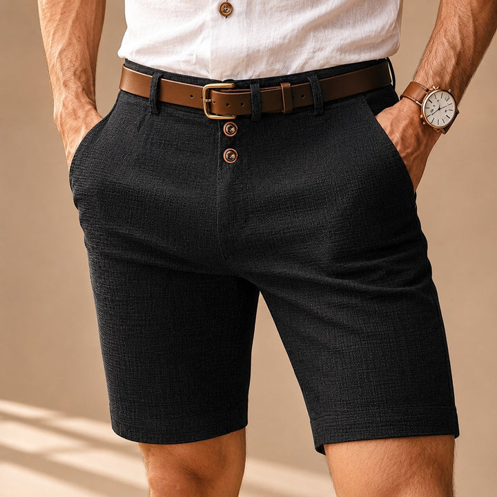 Shorts masculinos casuais com botões. Bermuda de verão versátil para estilo e conforto diário.
