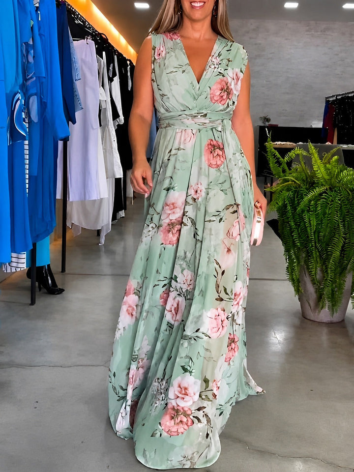 Vestido casual floral de verão, feminino, sem mangas, uma tendência confortável para passeios e dia a dia.