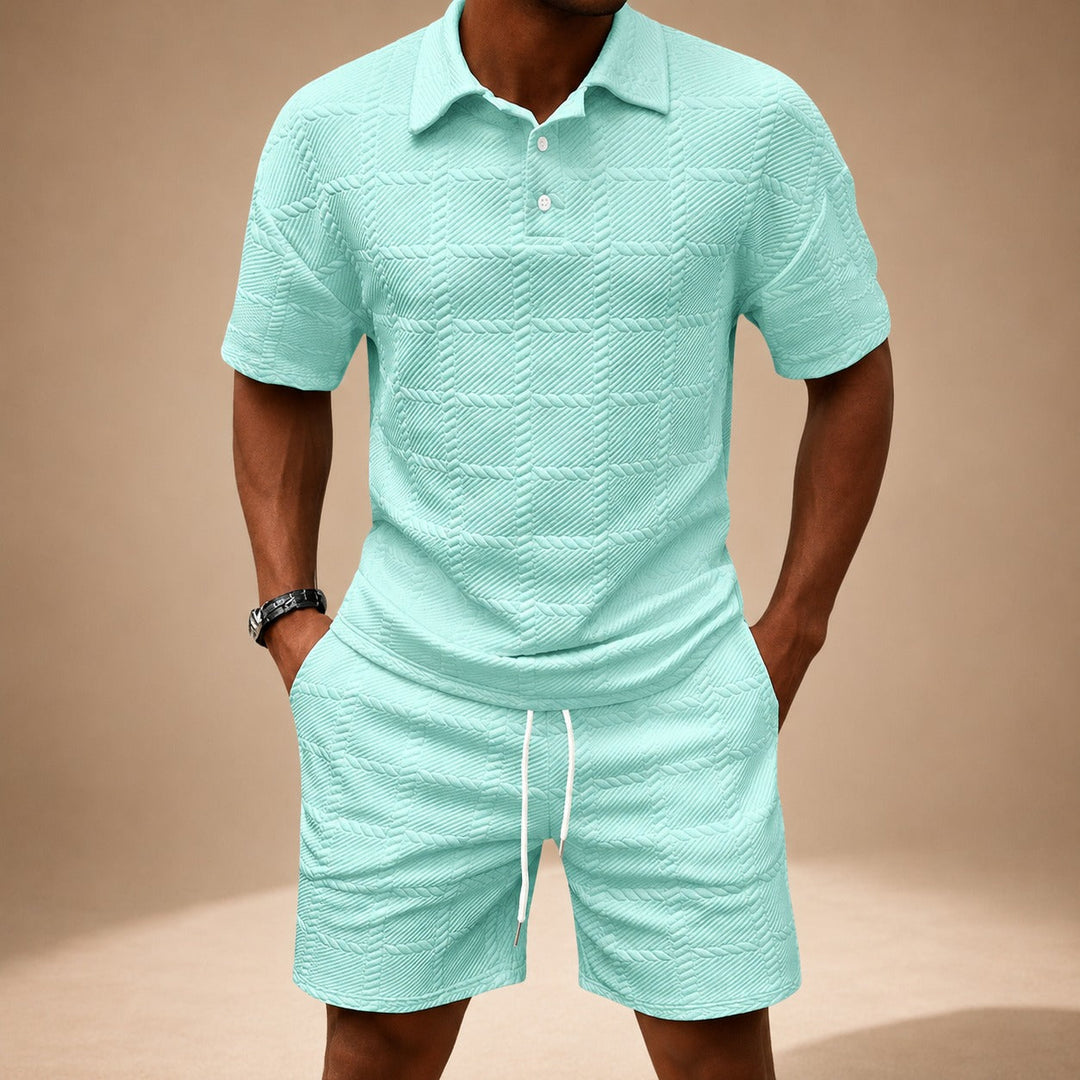 Conjunto de shorts masculino texturizado para verão, ideal para moda casual e dias quentes.