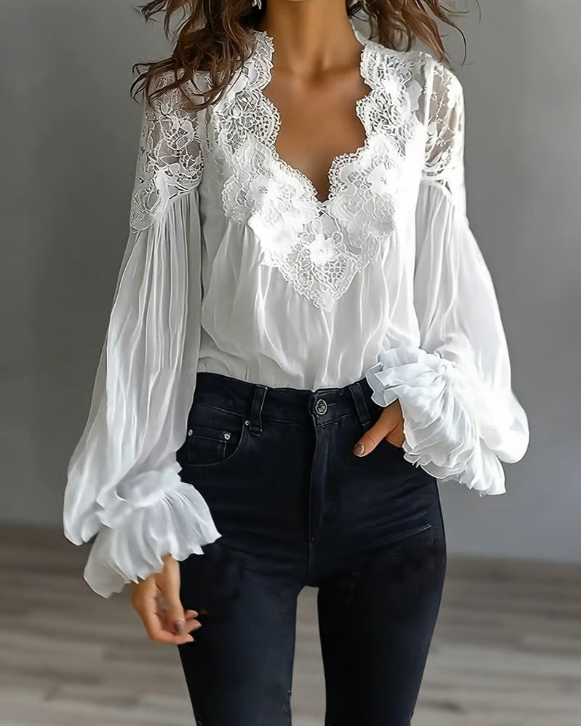 Blusa feminina elegante com mangas de lanterna, ideal para look social e estilo chique.