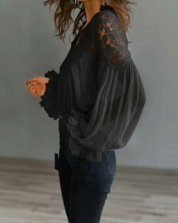 Blusa feminina moderna com mangas de lanterna e design chique, para um visual sofisticado.