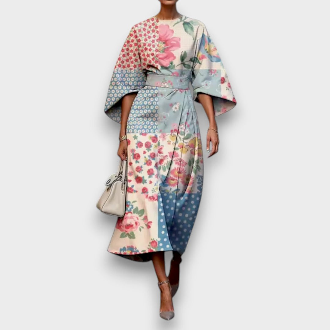Vestido floral Eden para mulher, com estampa vibrante, estilo elegante e fluido, moda feminina de verão.