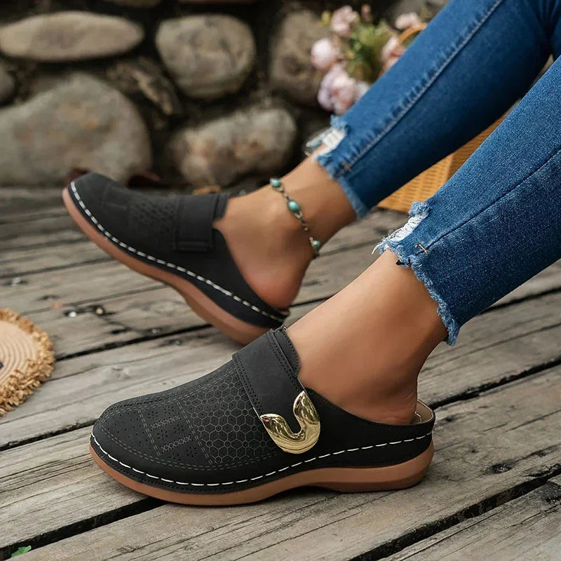 Estilo casual e confortável: tamancos femininos ortopédicos com cunha, perfeitos para o dia a dia.