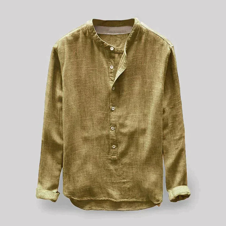 Camisa de linho masculina elegante e casual de manga longa abotoada, ideal para qualquer ocasião.