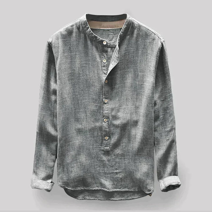 Camisa de linho masculina respirável de manga longa, perfeita para conforto e elegância no verão.