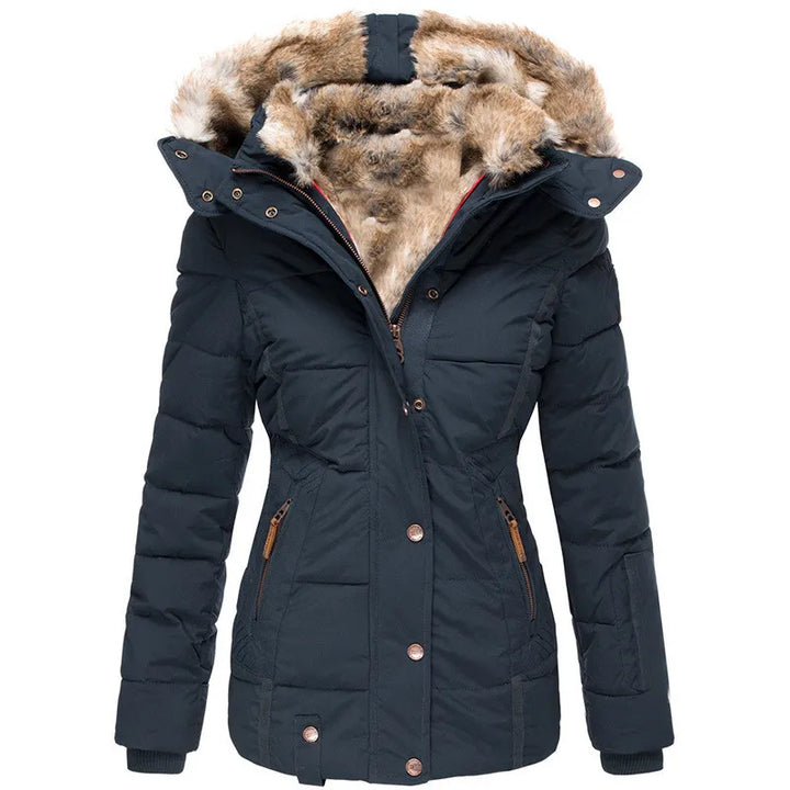 Casaco feminino aconchegante e estiloso, perfeito para moda outono-inverno e dias de frio.