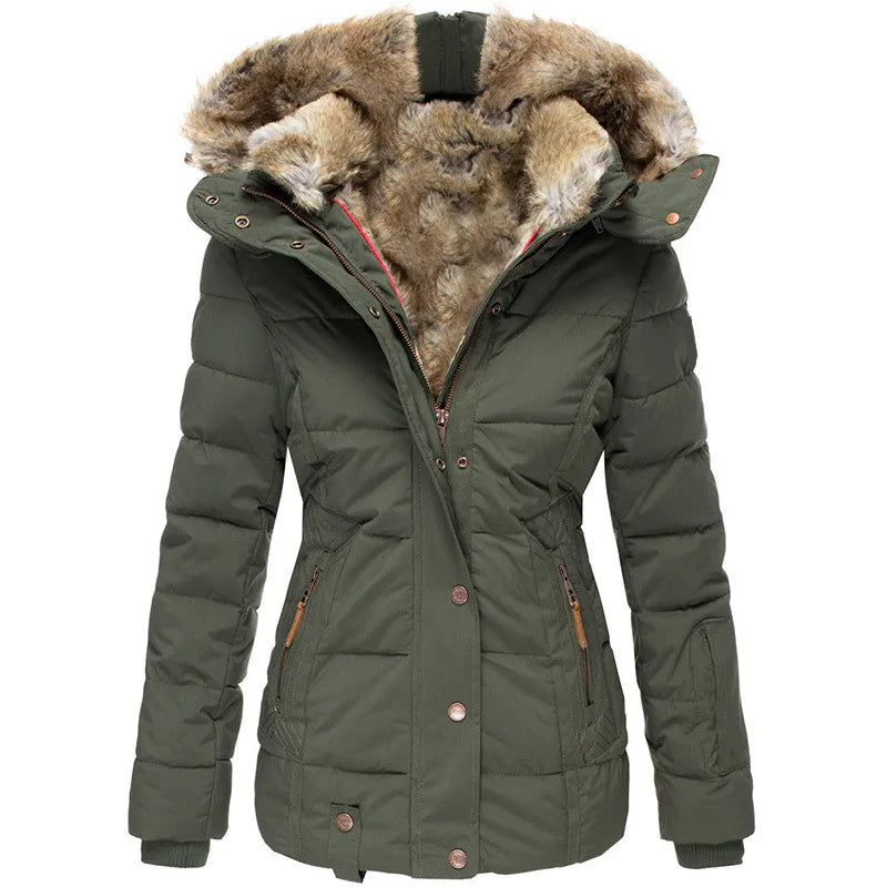 Agasalho feminino quente para o frio intenso, casaco de inverno moderno e confortável.
