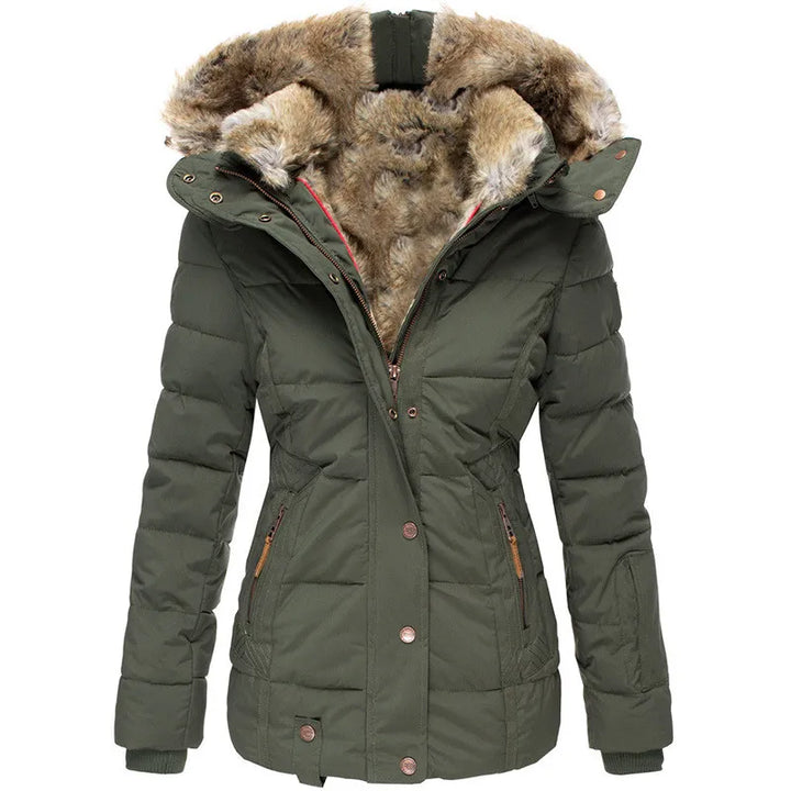 Agasalho feminino quente para o frio intenso, casaco de inverno moderno e confortável.
