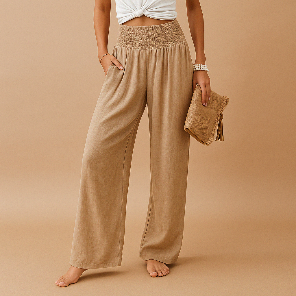 Calça feminina reta relaxada para conforto diário, ideal para o verão casual.