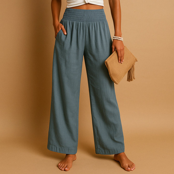 Calça feminina com cintura elástica para máximo conforto diário, estilo reto e solto, perfeita para a moda verão.