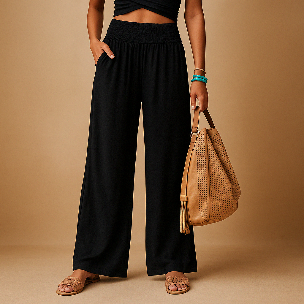 Calça feminina de corte reto e relaxada, perfeita para o conforto diário na moda casual de verão.