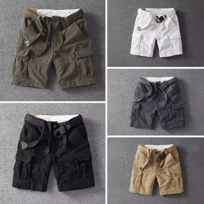 Bermuda cargo masculina bege, com detalhe do cós ajustável. Estilo casual e confortável para moda masculina.