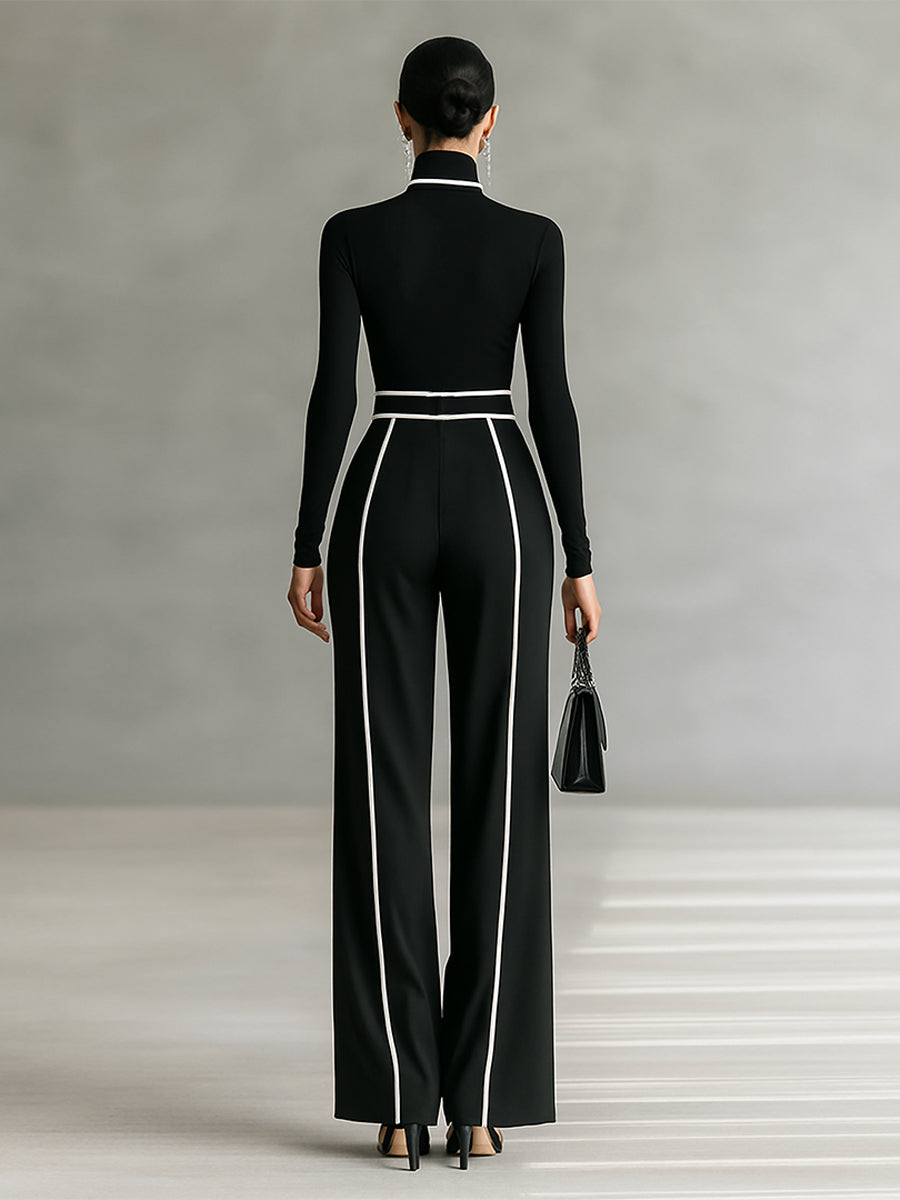 Calças largas e top elegante neste conjunto feminino de duas peças. Perfeito para moda trabalho e casual chique.