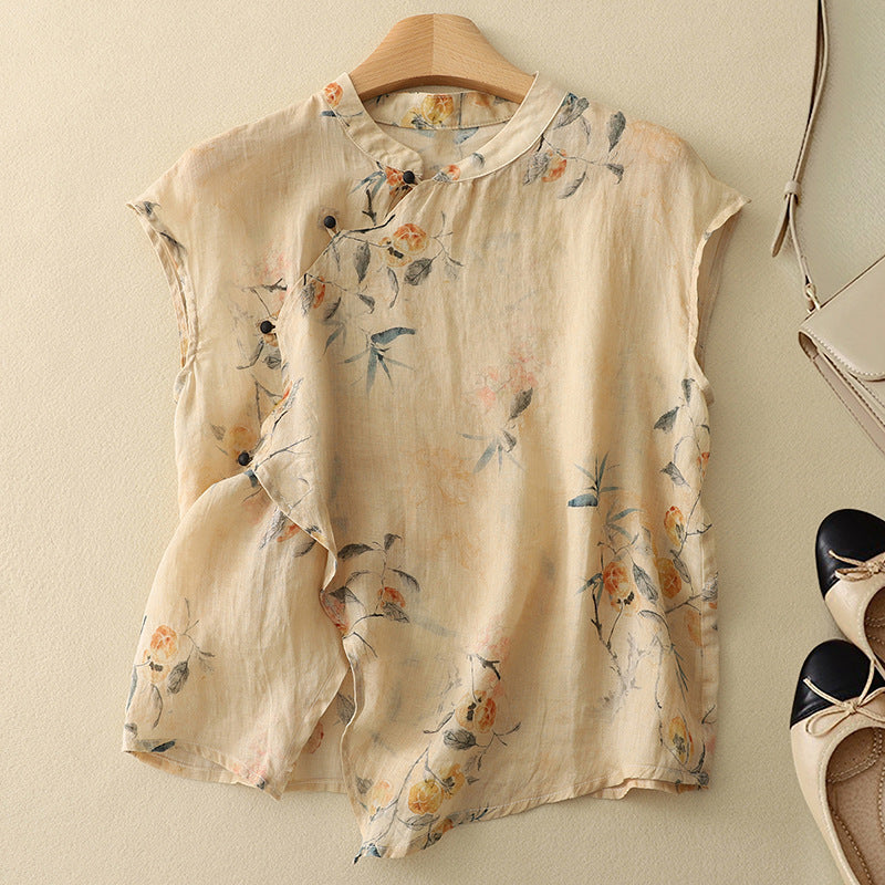 Blusa feminina confortável para primavera-verão. Top elegante de estilo casual, perfeito para a moda diária.