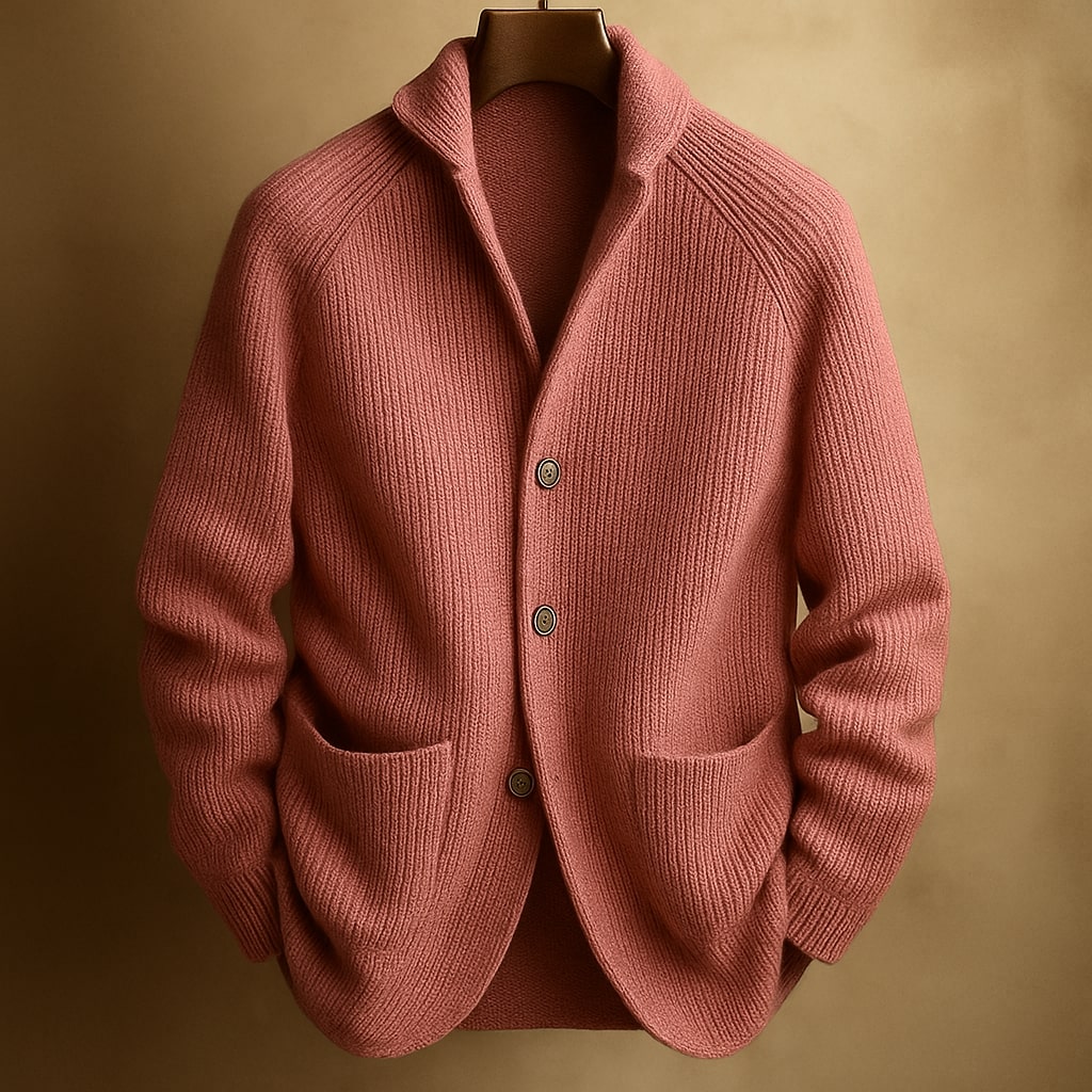 Cardigan masculino com botões e gola xale, estilo casual e versátil para looks do dia a dia.