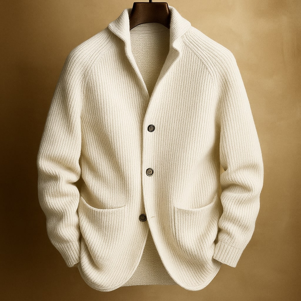 Suéter cardigan masculino confortável para outono/inverno, peça essencial de roupa masculina estilosa.