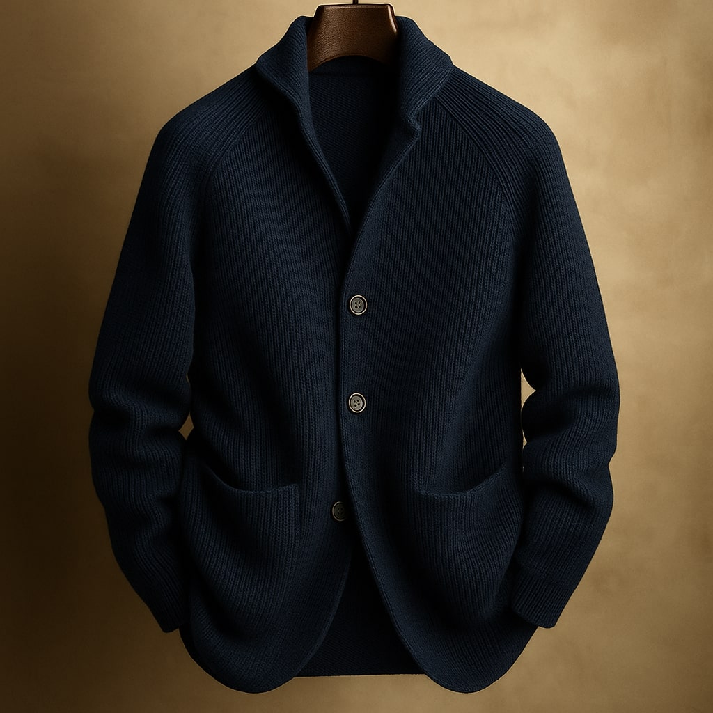 Cardigan masculino casual e elegante, suéter confortável e versátil para diversas ocasiões.