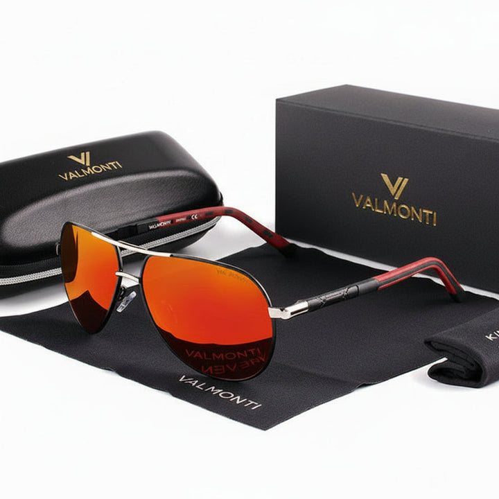 Óculos de sol masculino aviador, lentes polarizadas para reduzir brilho, armação metálica durável.