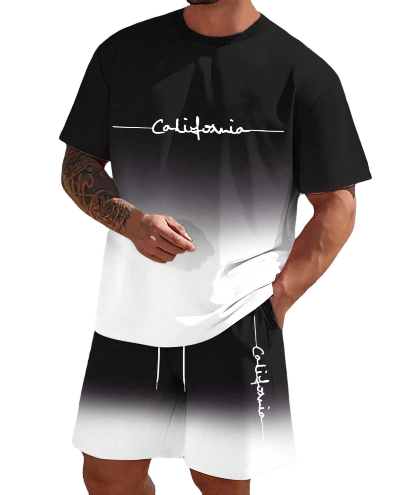 Moda masculina de verão: conjunto casual 2 peças com camiseta e short, para um look fresco e atual.