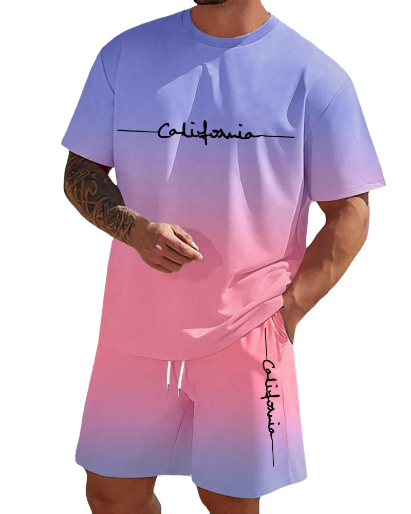 Conjunto masculino 2 peças para o verão: camiseta e short respirável, essencial para o calor e o dia a dia.