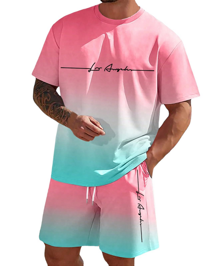 Roupa de verão masculina: conjunto 2 peças com camiseta e short, máximo conforto e estilo casual.