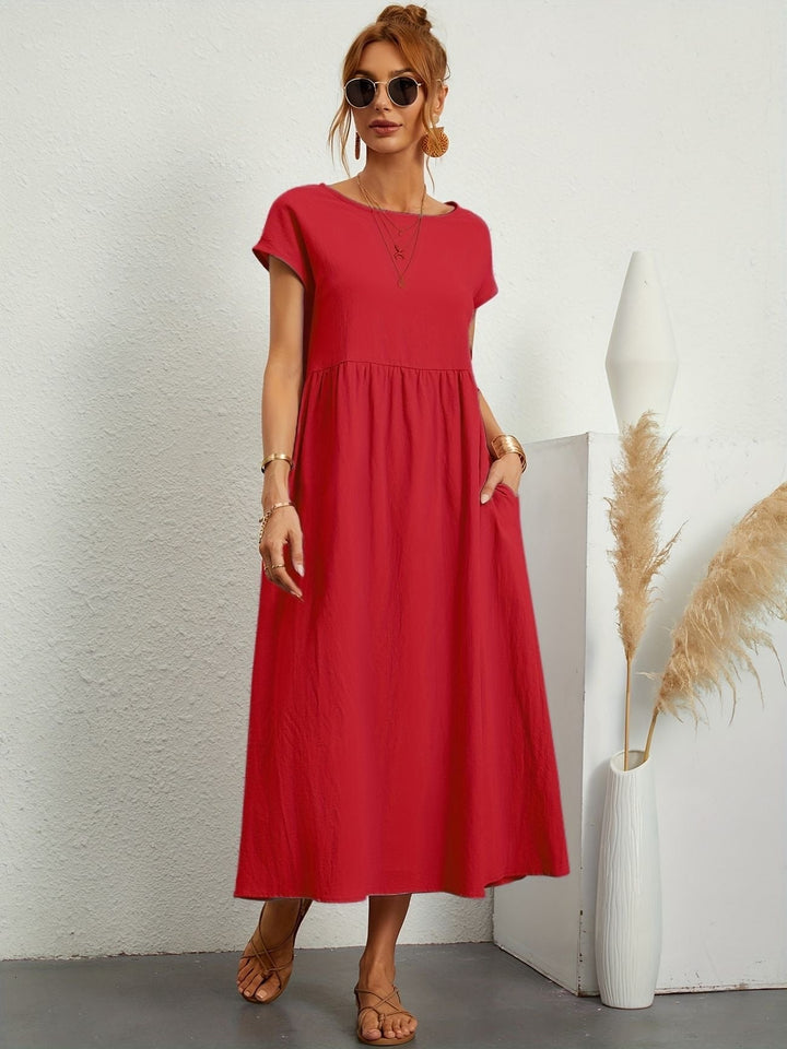 Vestido feminino elegante e versátil, ideal para moda verão, tecido leve e caimento fluido.