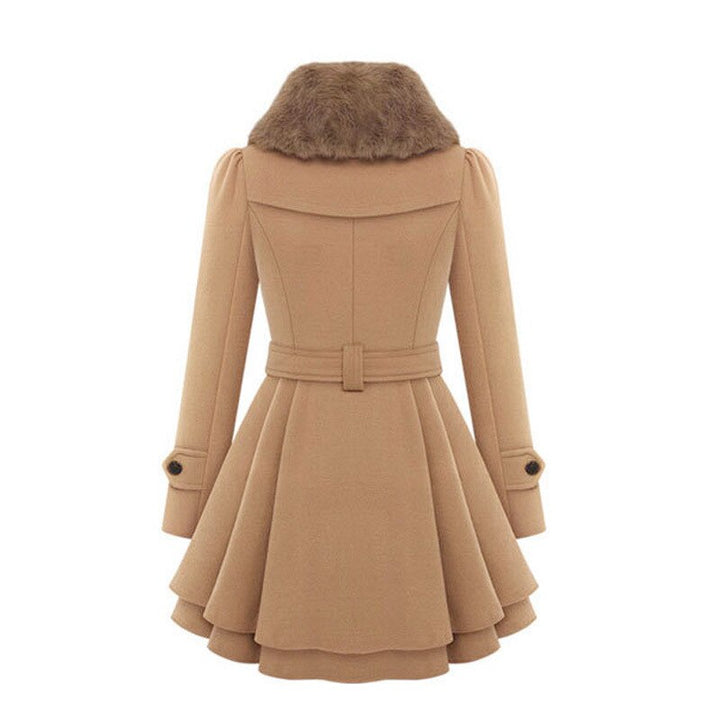 Casaco feminino de inverno com gola acolchoada. Design clássico de duas fileiras, perfeito para agasalho elegante.