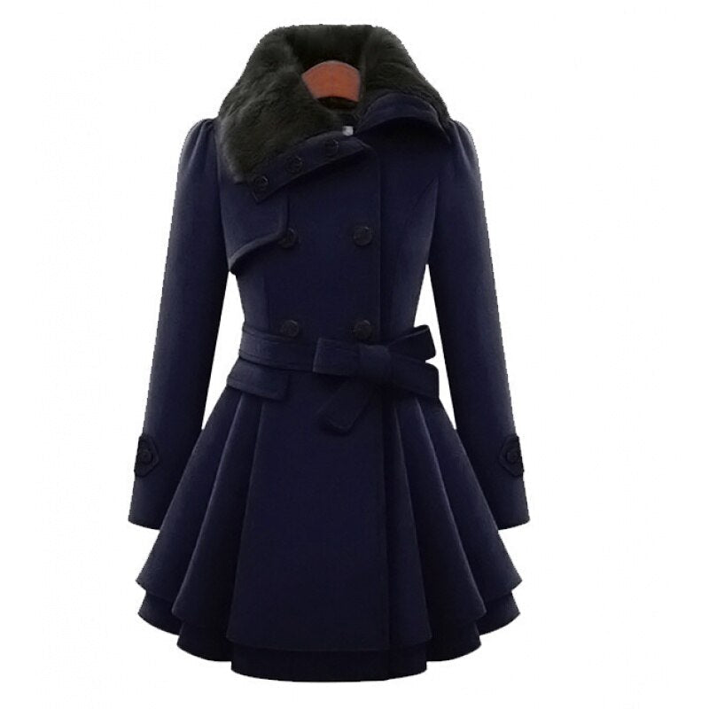 Roupa de frio feminina elegante: casaco clássico de inverno com gola acolchoada. Perfeito para manter-se aquecida.