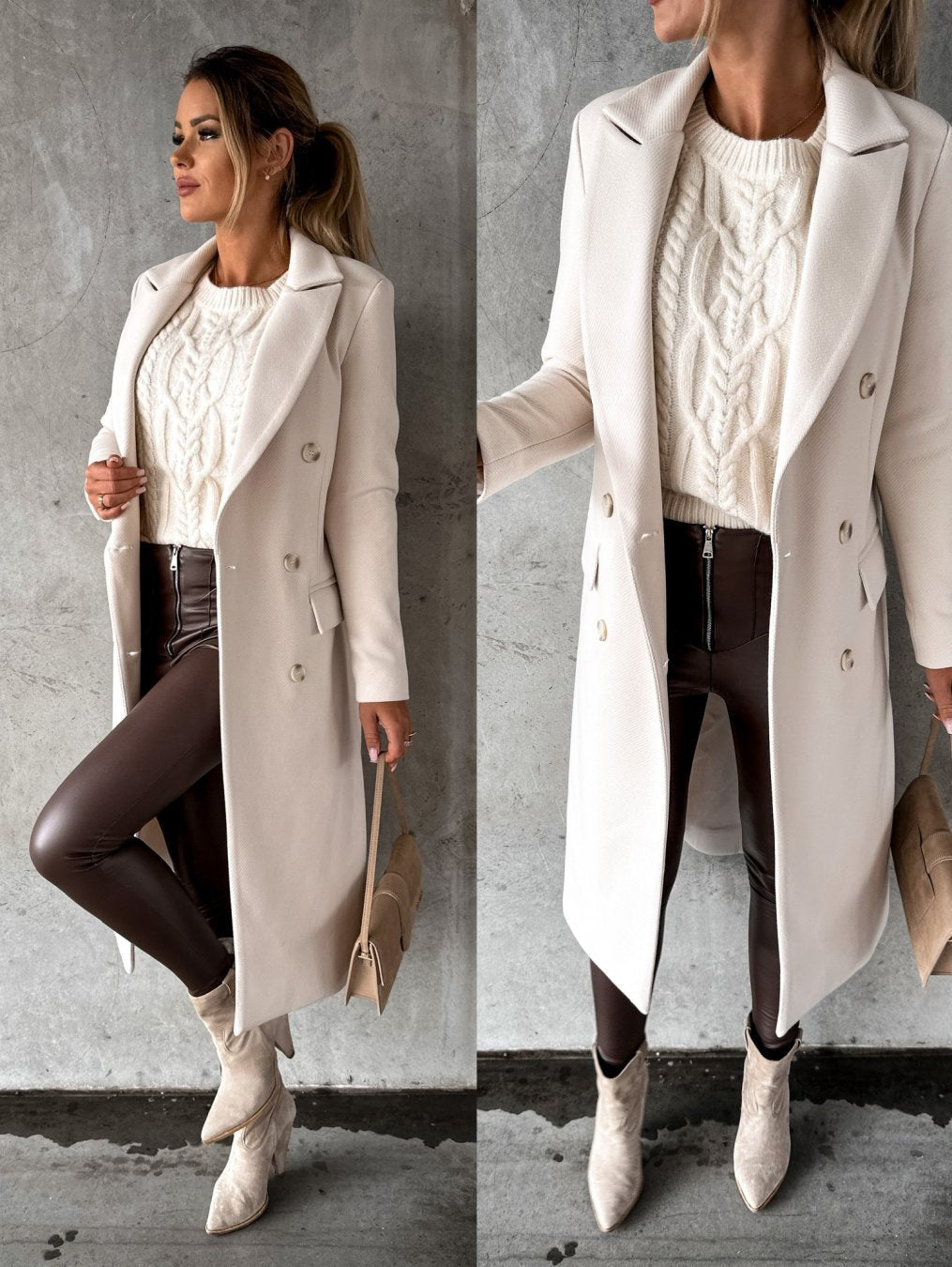 Casaco de inverno feminino elegante e quente, perfeito para o frio com estilo e conforto.