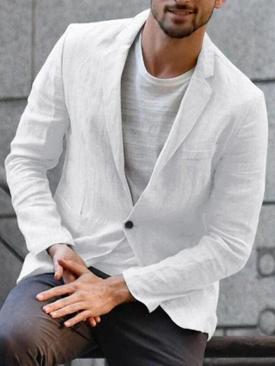 Blazer masculino moderno e respirável para verão/primavera. Confortável e elegante para looks casuais ou sociais.