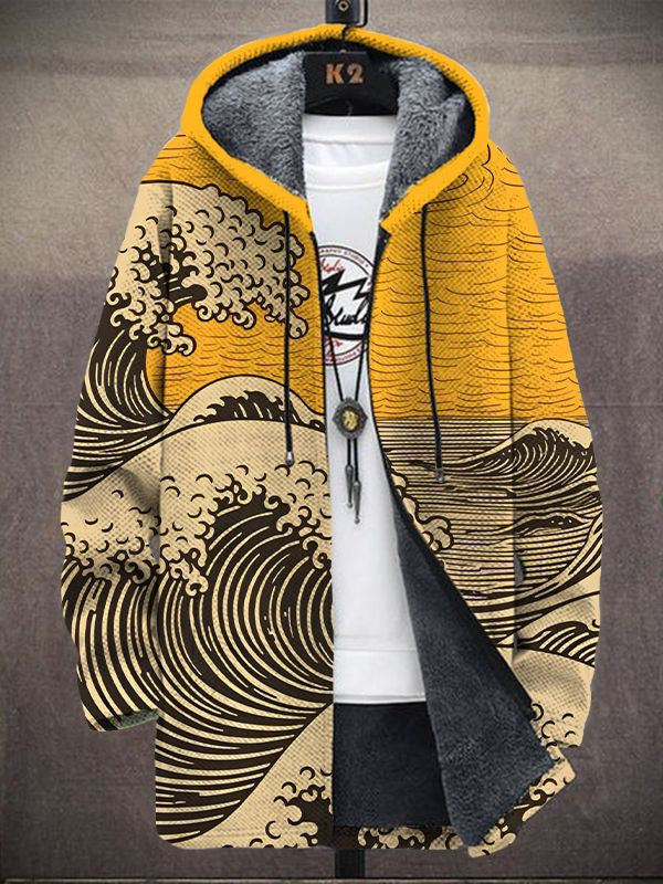 Cardigan feminino elegante com estampa artística, perfeito para conforto e estilo moderno no outono/inverno.