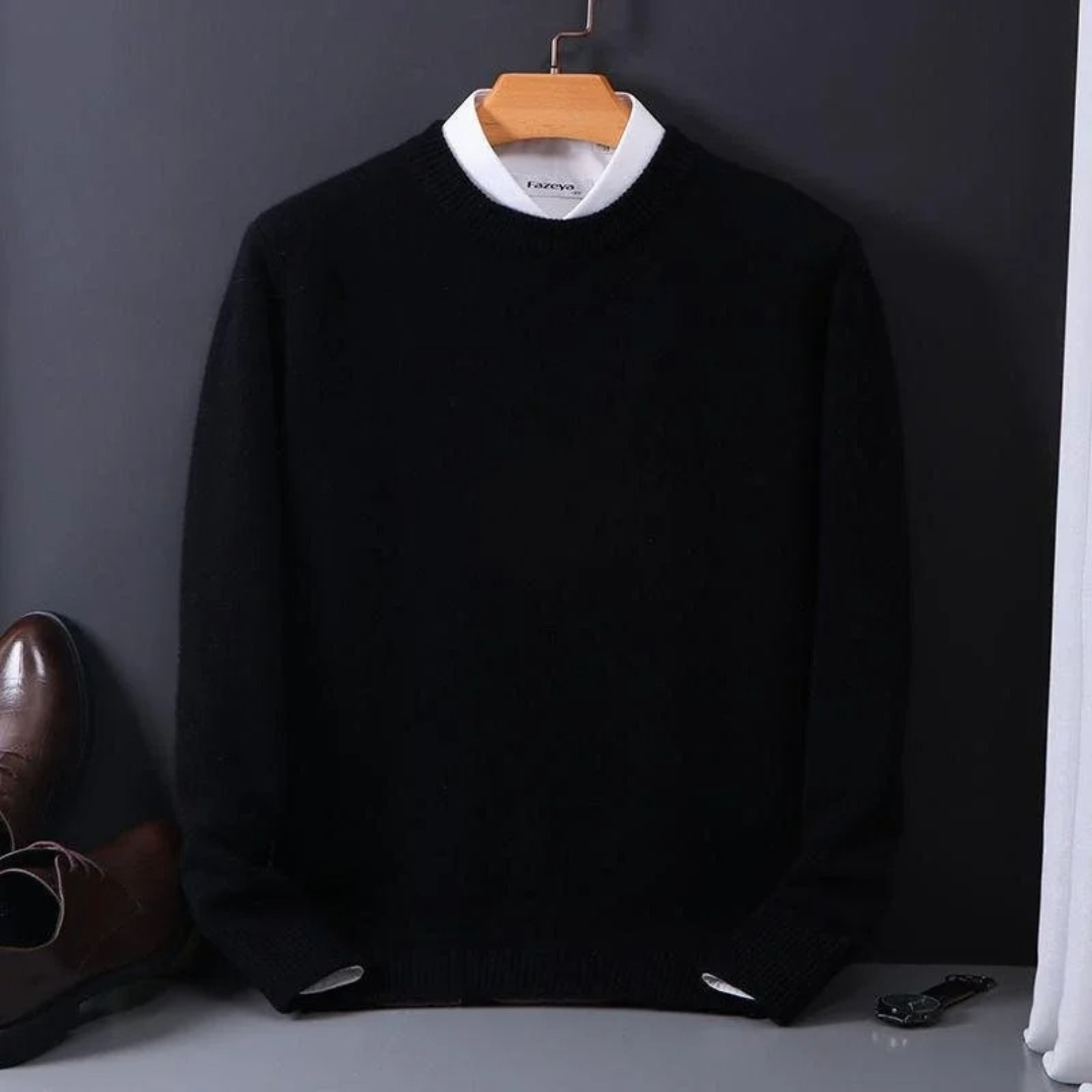 Camisola masculina elegante de gola redonda, ideal para outono/inverno, em malha confortável e estilo clássico.