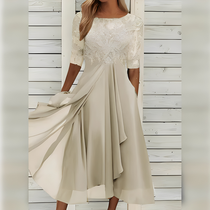 Vestido de festa feminino elegante, comprimento midi, ideal para moda feminina em celebrações chiques e verão.