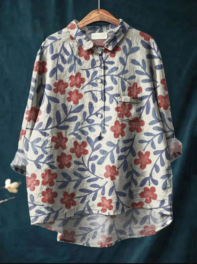 Blusa feminina floral versátil para a mulher moderna. Estilo casual elegante com botões, moda verão confortável.
