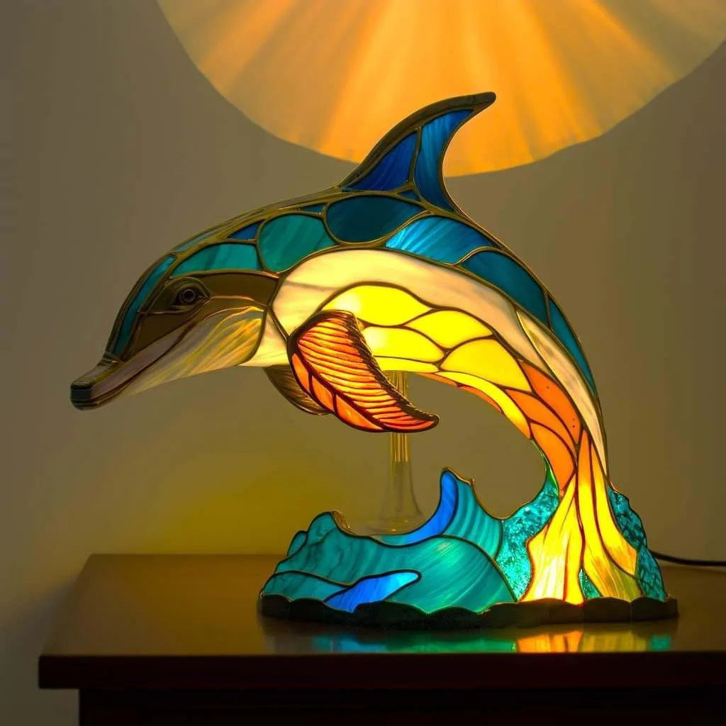 Luminária de mesa decorativa em formato de golfinho, iluminação charmosa para ambiente, presente original e compacto.