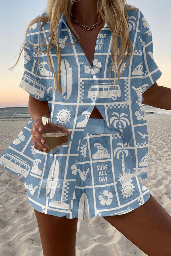 Conjunto feminino de verão casual, com shorts e top para moda praia e conforto no dia a dia.